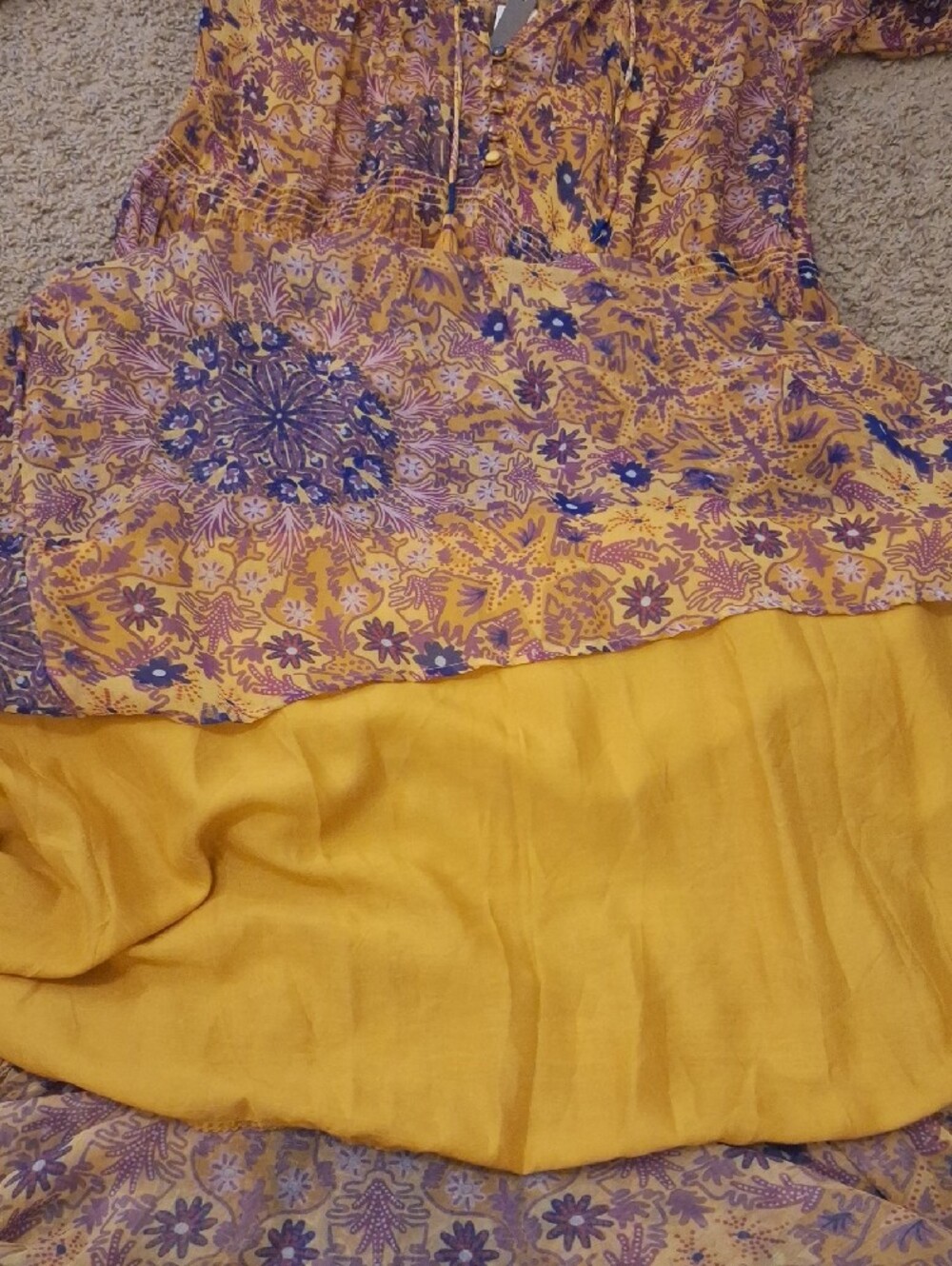 Anthropologie Mustard Yellow/Lavender Floral Tiered Maxi Dress. Size Medium NWT - Picture 13 of 15